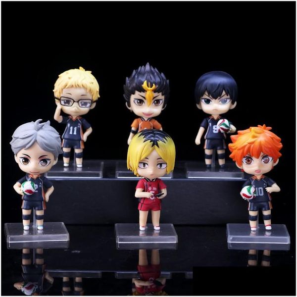 Action Figure Toy 6 Pz / set Haikyuu Cute Pvc Figure Giocattoli Hinata Shoyo Tobio Kenma Tooru Yuu Kei Modello Nekoma Figma Sport Doll Jugu Dh4Oy