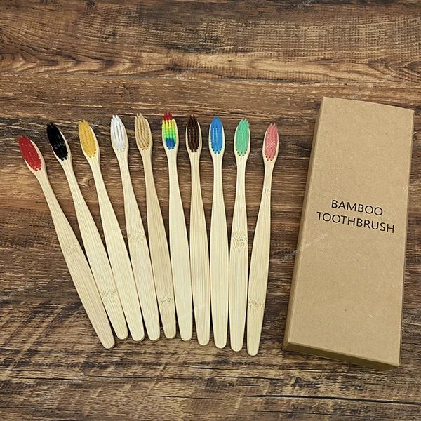 10 pezzi colorati di spazzolino naturale colorato set di denti a setola morbida denti sbiancanti di bambù spazzolini da denti a cura dentali morbidi spazzolini da denti Accessori manuale