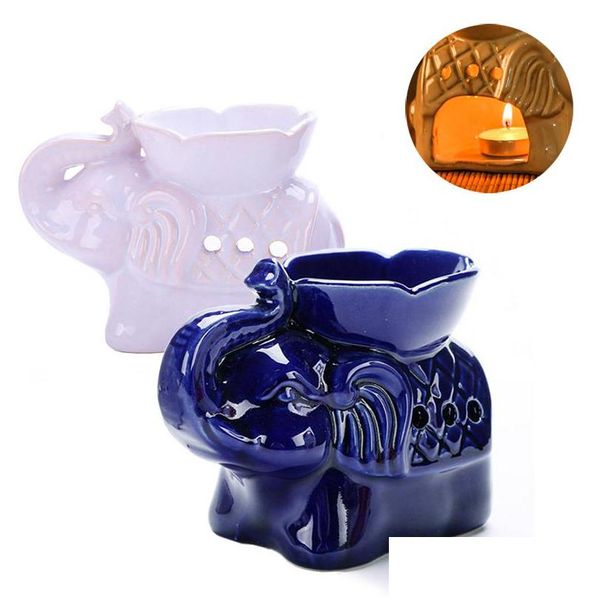 Lâmpadas de fragrância Elefante Cerâmica Cerâmica AROMA BEMA Lâmpada de óleo Petal Incense Burner Candlestick Difusor Veller Decoração Decoração DHGARDEN DHEZG