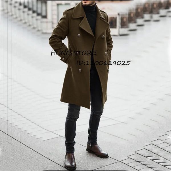 Herren Wollmischungen Winter Langer Mantel Slim Fit Zweireiher Maßgeschneidertes Kleid Elegant für Männer Baumwolljacke 231201
