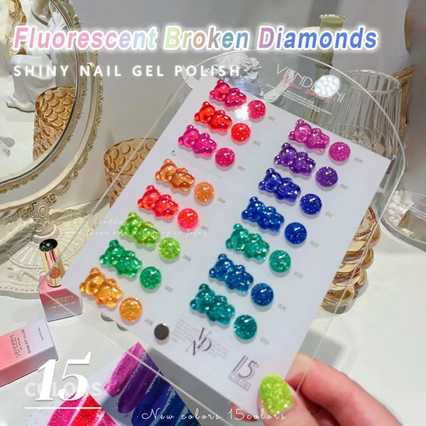 Лак для ногтей Vendeeni 15 цветов escent Broken Diamond Gel Блестящий художественный лак Сверкающий УФ-лак для замачивания 15 мл 231113