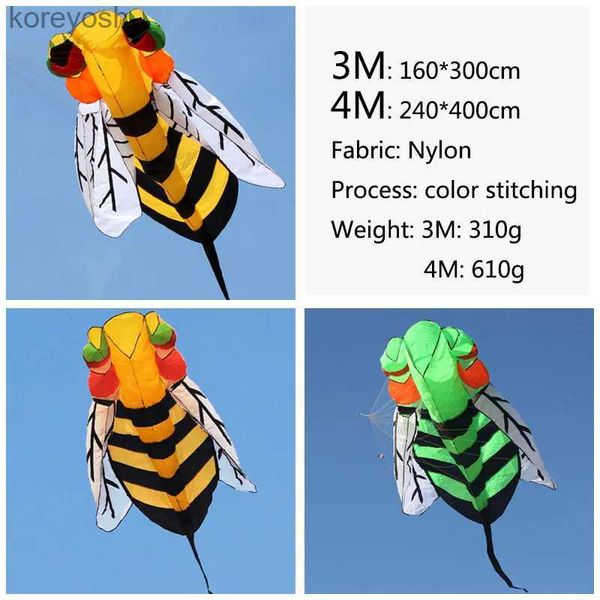 Аксессуары для воздушных змеев 3D Bee Kite Программное обеспечение для крупных животных Кайт Открытый воздушный змей для взаимодействия родителей и детей Breeze Легко летать Цветной спортивный летающий инструмент FunL231118
