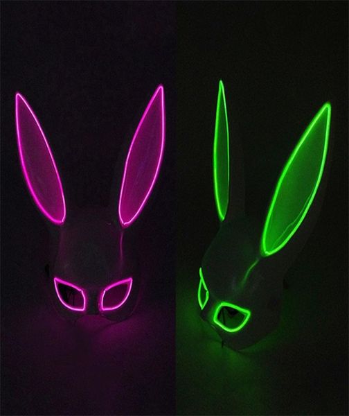 Máscaras de festa cosplay máscara de festa led light up máscara de coelho feminino halloween sexy máscara de coelho dj bar night club traje máscaras carnaval p5039568