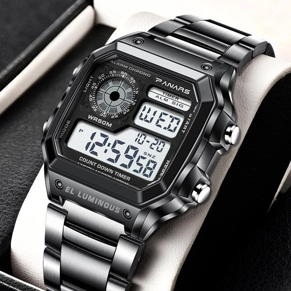 Relógios de pulso Synoke Men Militar Sport Wrist Watch Aço inoxidável 5bar Relógios à prova d'água Mens Digital Square Screen Relogio Masculino