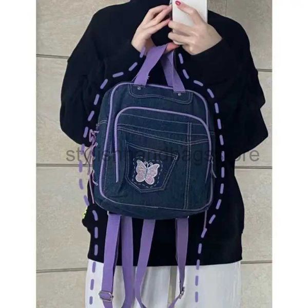 Escola denim mochila 2023 nova impressão azul profundo simples mochilas femininas causal scool estudantes sacos de livro elegantehandbagsstore