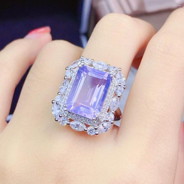 Ringos de cluster de alta qualidade Corte de esmeralda 10x14mm Lavanda natural Anel de Amethyst 925 Sterling Silver Engagement Women Women Gitf