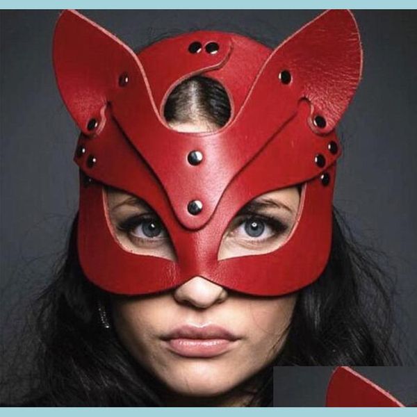 Party Masken Halloween Leder Katze Frauen Männer Maskerade Tier Halbe Gesichtsmaske Cosplay Weihnachten Kostüm Zubehör Nachtclub Requisiten Bl Dhqxw