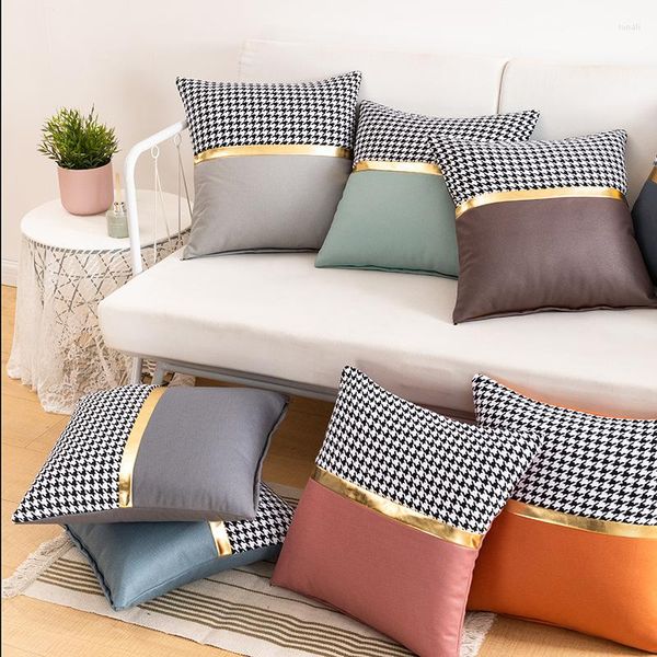 Capa de couro de imitação de travesseiro Caixa de arremesso de cor de emenda para sofá -Sofá Decoração decorativa da casa