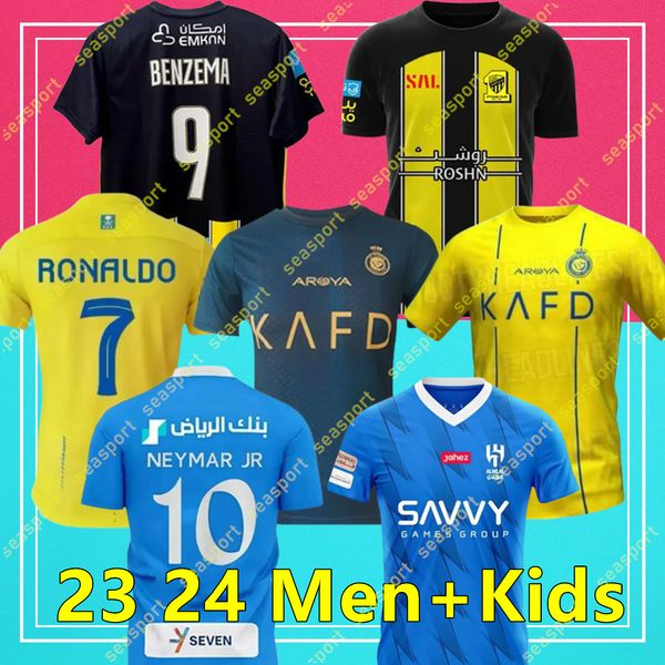 23 24 NEYMAR JR Al Nassr FC Ronaldo Benzema Camisas de futebol Homens Crianças Kital Hilal Uniforme Cr7 Boys2023 2024 Futebol Shiirt Fãs Jogador