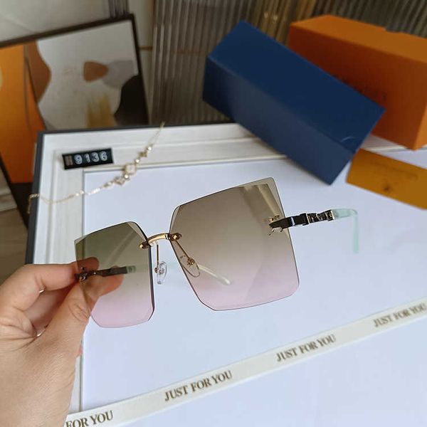 Stilista di moda LOU VUT occhiali da sole Cool di lusso 2022 Nuovi occhiali da sole quadrati con montatura senza montatura Occhiali da sole rossi con montatura grande