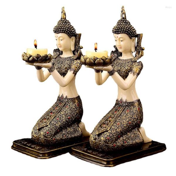 Portacandele Tempio buddista tibetano Decorazione della casa Ciondoli in resina Figurine di ragazza carina Decorazione per centrotavola Regalo Mamma B