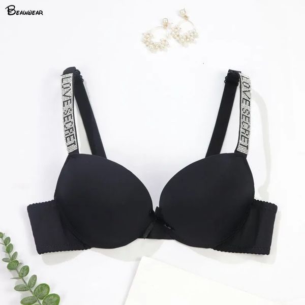 Reggiseni Beauwear Lettera sulle spalline Colore puro per ragazze Reggiseno push up Coppa B C con imbottitura spessa Reggiseno invisibile senza cuciture liscio 763 231118