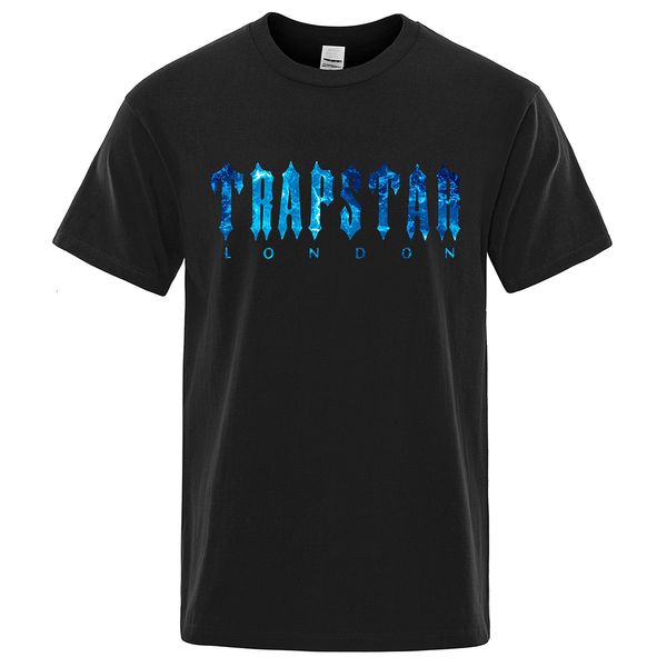 T-Shirts Masculinas Trapstar London T-Shirt Azul Impressa Men Summer Respirável Casual Manga Curta T-Shirt Marca