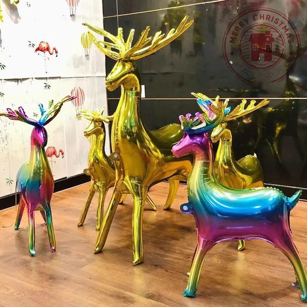 Decorazioni natalizie 3248 pollici Sfumatura di colore Oro 3D Alce di Natale Tema natalizio Decorazione per feste Palloncino in foglio di alluminio Palloncino addensato all'ingrosso 231117