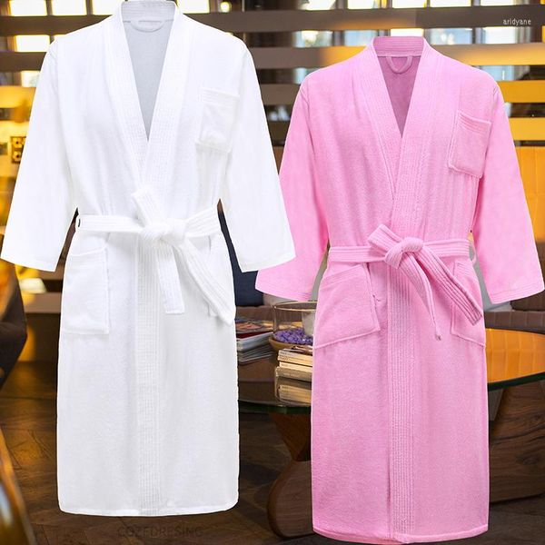 Menina de sono masculina Mulheres Terry Cotton Robe Men Kimono Summer Bath Robe Manga completa Plus Tamanho do Pajama Femme Solid Night Vestiúrio Vestido de Vestido