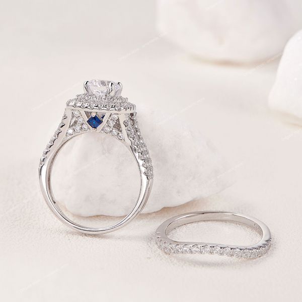 2 adet çift halo yuvarlak kesim aaaaa cz nişan yüzüğü kadınlar için victoria tarzı 925 gümüş gelin mücevher ince mücevherler