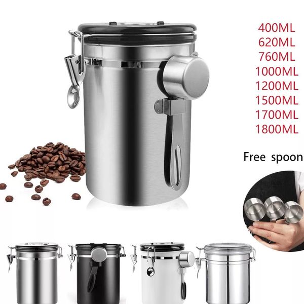 Garrafas de armazenamento frascos de aço inoxidável aço aéreo recipiente de recipiente de recipiente Jar com scoop for Beans Tea 1 5l 1 8l 230418