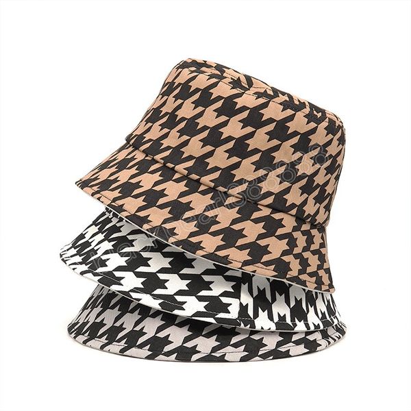 Unisex Mode Damen Houndstooth Plaid Bucket Hats für Damen Herren Baumwolle Fischer Sonnenschutz Sommerhüte Hip Hop Street Cap