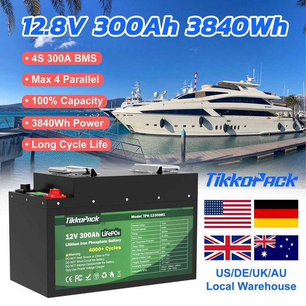 Tikkopack Новые 12 В 300AH батарея LifePo4 литиея железофосфатные батареи встроенные BMS для солнечной системы 4 кВт EU EU Бесплатный налог