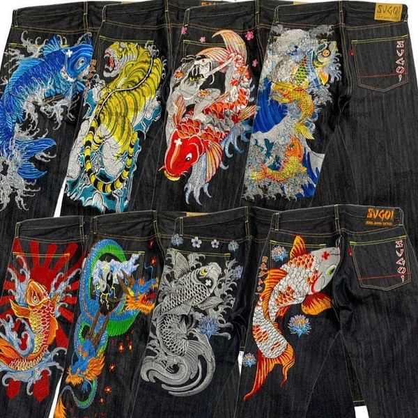 Jeans da uomo stile cinese stampa New Street Jeans hip-hop oversize da uomo Y2K High Street Rock pantaloni larghi retrò casual dritti a gamba larga da donna T231118