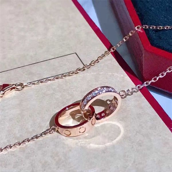 Carta gioielli Plus Doppio anello Collana grande torta Micro set Collana clavicola zircone Ciondolo in oro rosa placcato argento