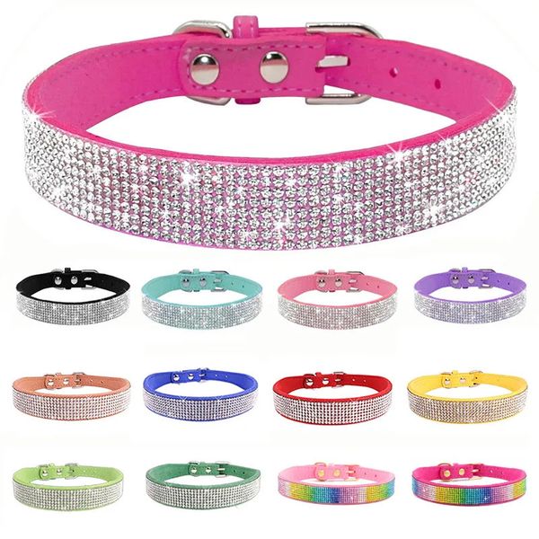 Colliers pour chiens Laisses Collier en fibre de cristal en daim Boucle en alliage de zinc strass flash confortable Convient aux petits et aux chats XXSL 231117