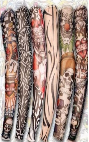 Protezione solare per bicicletta 12 pezzi / lotto Mix elastico falso tatuaggio temporaneo manica 3D Art Designs corpo braccio gamba calze Tatoo Cool Men Wo3111101