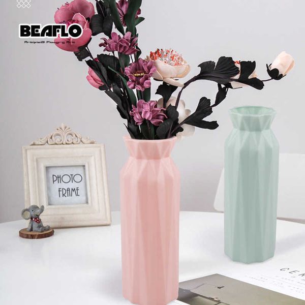 Vasos Vaso de flor plástico Decoração em casa Vaso branco imitação