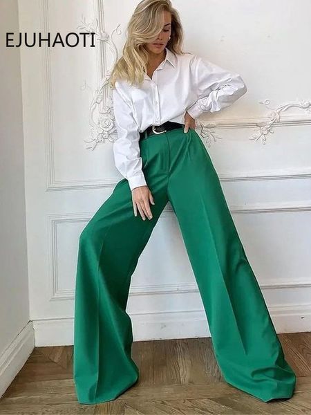 Women's Pants Capris Spring Summer Women's Casual Straight Classic Green Black Rose Red High Waist Pants Korean Wide Leg Trousers for Women 230418