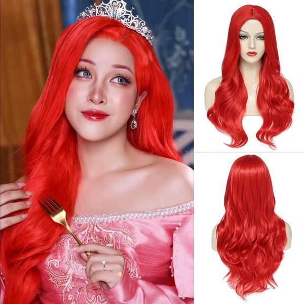 Cabelo longo encaracolado feminino com opções multicoloridas peruca de fibra sintética cobertura de cabeça perucas de cabelo ondulado grande