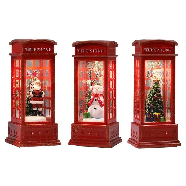 Decorações de Natal Cabine de telefone Papai Noel Boneco de neve Telefone com luzes LED Ornamentos de mesa presente para crianças 231117