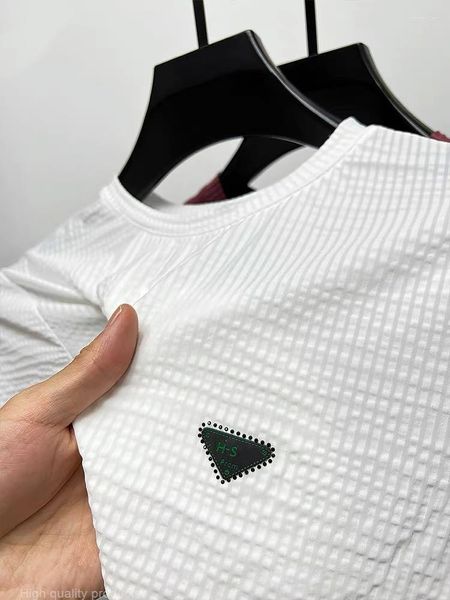 Erkek Tişörtleri Lengan Pendek Bordi Kualitas Tinggi Kaos Dikdörtgen OlaHraga Sejuk Es Baru Musim Panas 2023 Leher Bulat Atasan Modu Pria