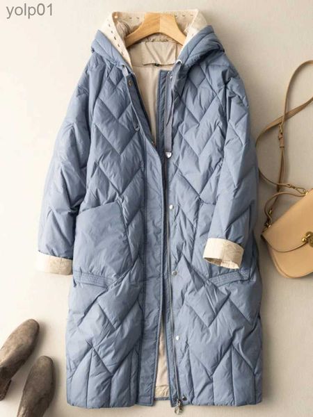 Damen-Daunenparkas, leichte Daunenjacke, Damen, locker, lässig, mit Kapuze, Winter, langer Mantel, Fe, lässig, locker, kariert, Parkas, Schneebekleidung, Oberbekleidung, L231118