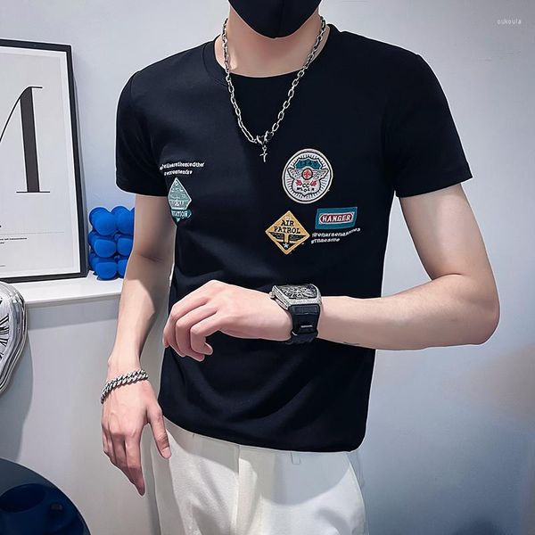 Magliette da uomo Summer Patch Designs T-shirt ricamate Uomo manica corta Slim Fit Casual Street Wear Social Hip-hop Tee Tops 2023