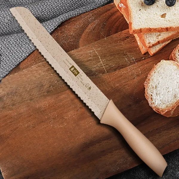 Coltello per pane seghettato, coltello per affettare il pane con lama in acciaio inossidabile, coltello affilato per tagliare pane da picnic all'aperto, bagel, torte