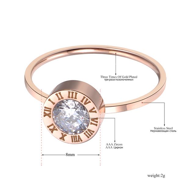 Edelstahl Schmuck Runde AAA Zirkon Römische Ziffern Grundmodelle Anillos Mujer Rose Gold Farbe Ringe Anneau JR18139 Mode SchmuckRinge