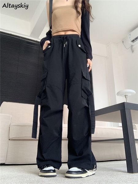 Calças femininas Capris Cargo Mapping Pants Women Streetwear Harajuku Retro American Style Hipster Baggy Aesthets Troushers Vintage High Casting Mujer 230418