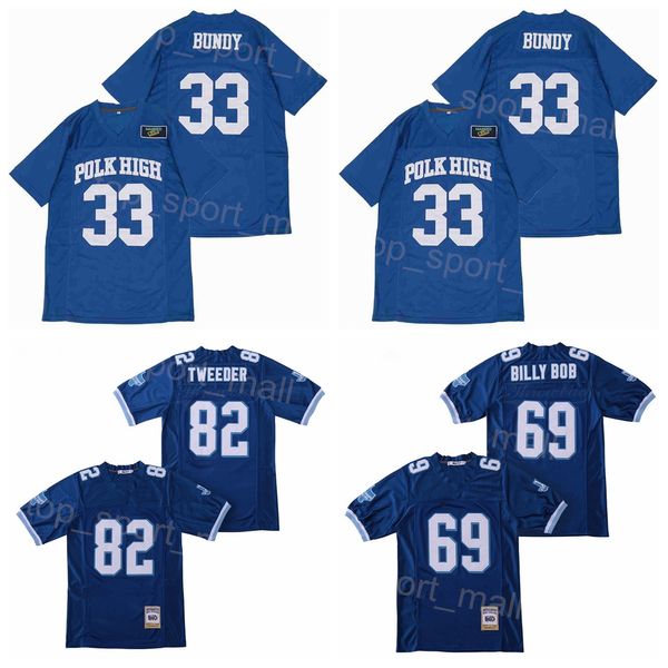 Film Football Varsity Blues Jersey West Canaan Coyotes 82 Charlie Tweeder 69 Billy Bob Polk High 33 Al Bundy Squadra Colore Blu Tutto Cucito Traspirante Università