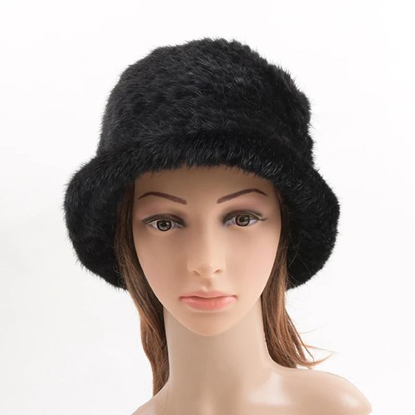 BeanieSkull Caps Chapéu de Inverno Real Mink Fur Cap Headdress Gorros Quentes Moda Feminina Chapéus Chapelaria 231117