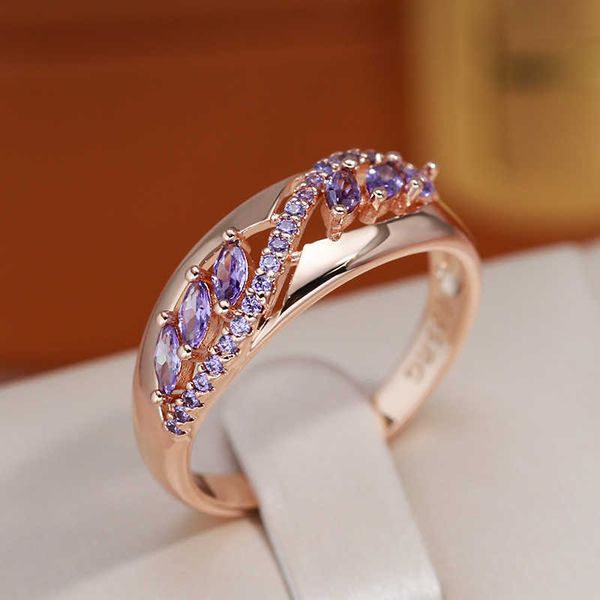 Кольца JULYDREAM Сверкающие фиолетовые кольца с цирконом Роскошные золотые 585 пробы Индивидуальные вечерние французские украшения для женщин Необычные аксессуары AA230417