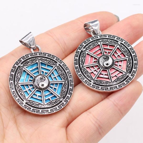 Anhänger Halsketten Vintage Natürliche Abalone Muschel Tai Chi Legierung Bunte Muschel Charms Für Schmuckherstellung DIY Halskette Zubehör 34x34mm