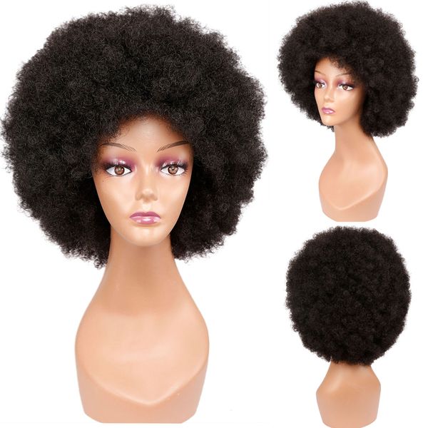 Perucas sintéticas Afro Wig Cabelo fofo curto para mulheres negras Cosplay de dança de festa curiosa com franja 230417