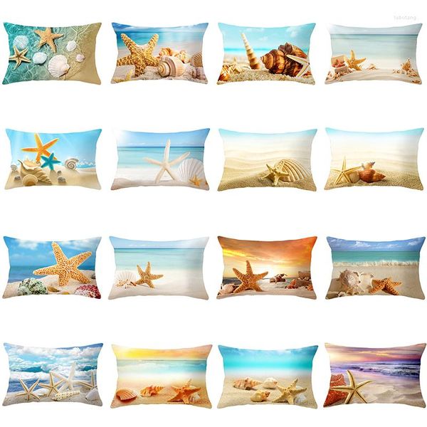 Travesseiro 30x50cm Ins Summer praia da praia do mar Sea Starfish Conch Conche Sofá Casos de poliéster de decoração para decoração de casa