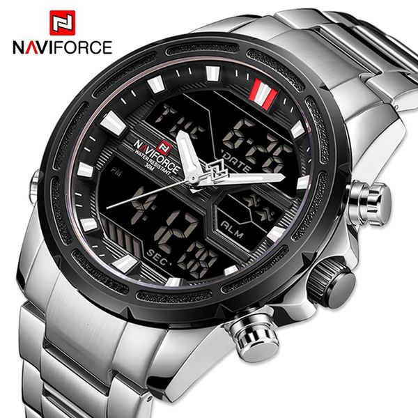 Начатые часы Naviforce Watches for Men Luxury Brand Digital Chronograph Sport Quartz Bristwatch Водонепроницаемые военные стальные группы светящиеся часы 230517