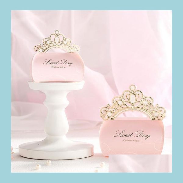 Enrole de presente Pink Crown Gold Cut Caixas Caixas Favoras Bolsa de Chocolate Party Party Candy Box Sweet Day Drop Delivery H Dhlk7