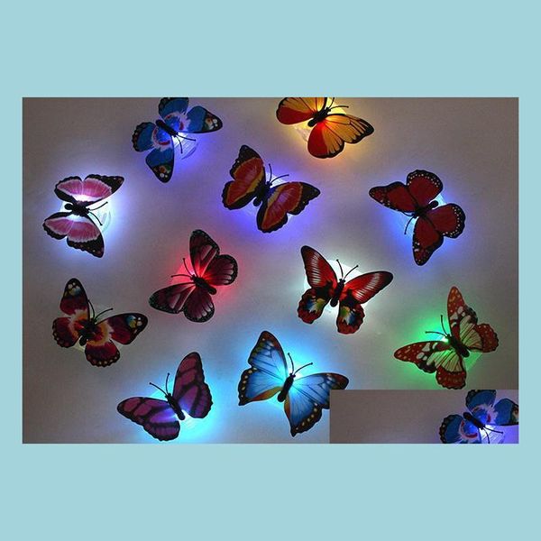 Decorazione per feste 7 Farfalla che cambia colore Notte Illuminazione a led Luci Lampada Natale Home Room Decor Halloween Drop Delivery Garden Dhuh1