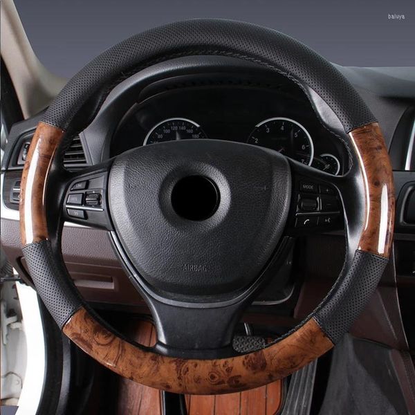 Coprivolante universale 38 cm Coprivolante in pelle con venature del legno antiscivolo Resistente all'usura Moda fai da te Interni auto Styling antiscivolo