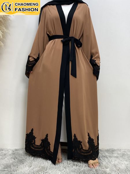 Ethnische Kleidung Mittlerer Osten Mode Ramadan Patchwork Spitze Lange Strickjacke Muslim Für Frauen Dubai Abaya Maxi Robe Kimono Türkisch Islamische Kleidung 230417