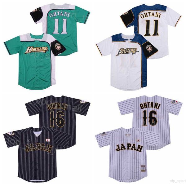 Moive Baseball Japan 16 Shohei Ohtani Trikots Hokkaido Nippon Ham Fighters Cooles Basisteam Schwarz Grün Weiß Nadelstreifen Alle genäht College University Retire