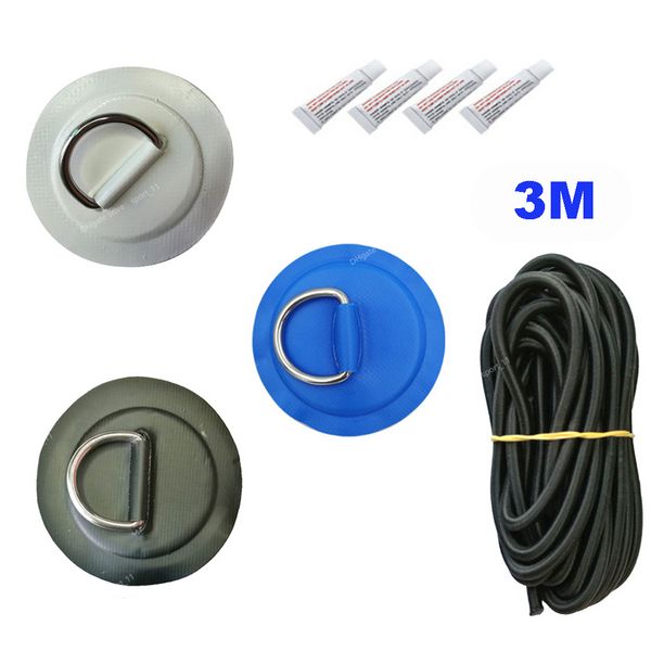 Remendo de PVC para barco bote de prancha de surf com anel D de aço inoxidável Rigging Sup Almofada de anel redondo 5M Kit de corda elástica elástica para esportes aquáticosSurf acessórios para prancha de surf